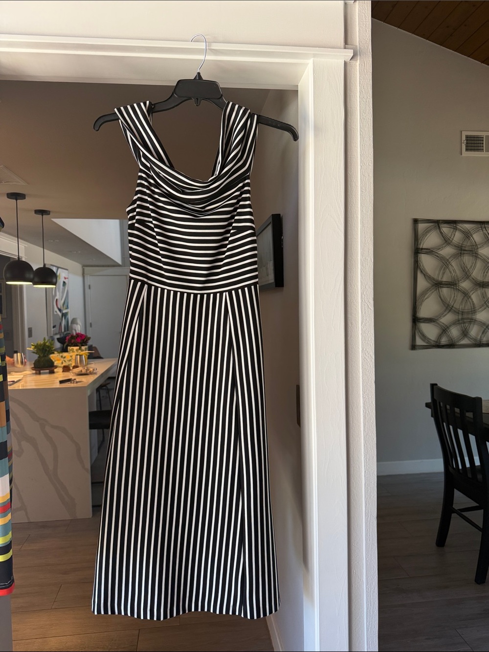 Banana Republic Black and White One-Shoulder Striped Maxi Dress